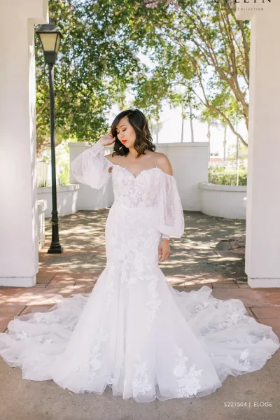Robe de mariée ELOISE en dentelle et tulle couleur ivoire et champagne à Nice